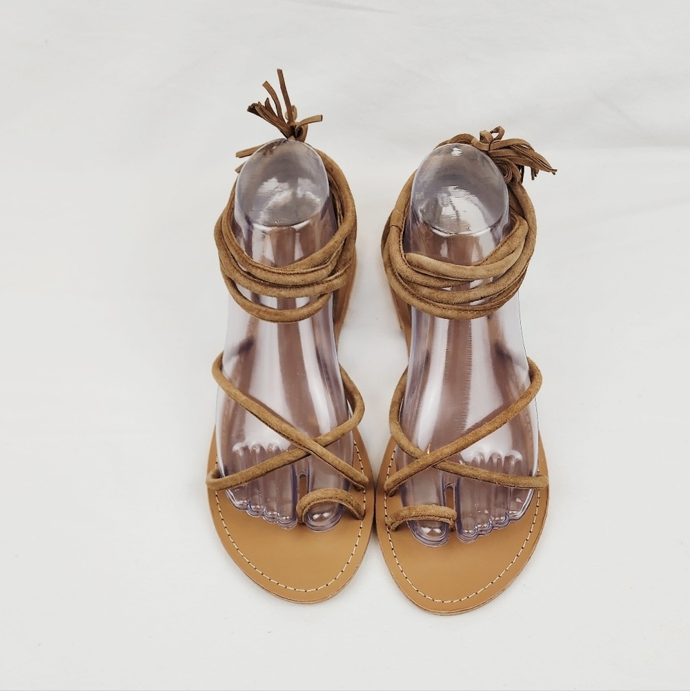 Asos Leather Strappy Lace Up Tan Sandals